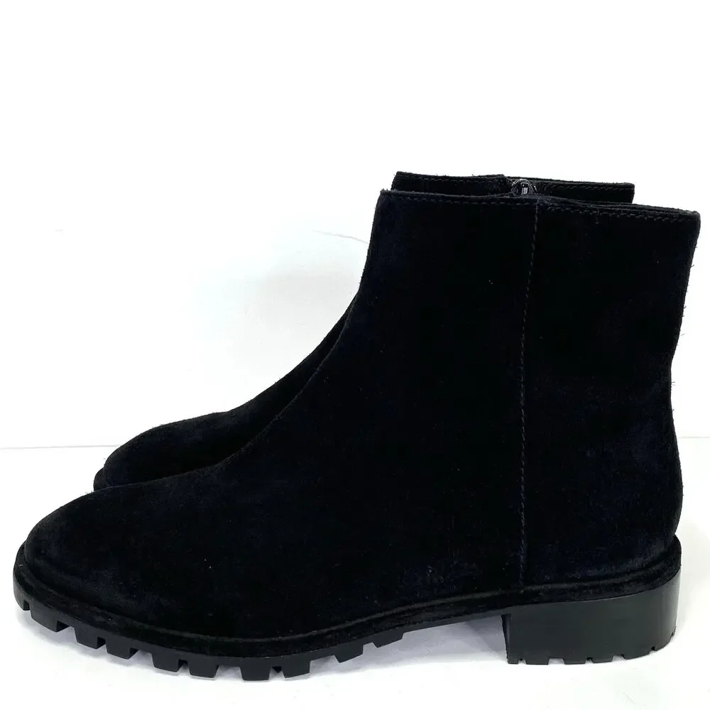 STUART WEITZMAN Maelie Black Suede Ankle Boot Womens 7 Lug Sole Quiet Luxury